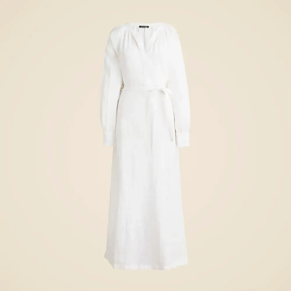 J.Crew Cabana Long Sleeves V-Neck Dress In Linen - XXS